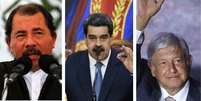 Os presidentes Daniel Ortega, Nicolás Maduro e Andrés Manuel López Obrador questionaram ameaça do novo coronavírus  Foto: Getty Images / BBC News Brasil