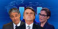 No front de guerra do JN: Jair Bolsonaro nunca esteve tão na mira do telejornal comandado por William Bonner e Renata Vasconcellos  Foto: Fotomontagem: Blog Sala de TV  / Divulgação/Presidência da República e Reproduções 