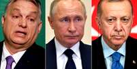 Viktor Orban, primeiro-ministro da Hungria (esq), Vladmir Putin, presidente da Rússia e Recep Tayyip Erdogan, da Turquia; todos são vistos como 'aproveitadores' da crise do coronavírus para aumentar seu poder  Foto: Reuters/EPA / BBC News Brasil