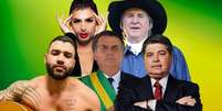 Bolsonaro entre Gusttavo Lima, Agustin Fernandez, Sérgio Reis e José Luiz Datena: defesa do presidente nas redes sociais e na mídia ...  Foto: Divulgação e Reprodução / Fotomontagem: Blog Sala de TV