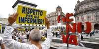 Protesto de enfermeiros por melhores condições de trabalho em Gênova, capital da Ligúria  Foto: ANSA / Ansa - Brasil