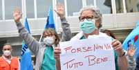 Profissionais da saúde protestam em Turim, na Itália  Foto: ANSA / Ansa