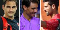 Roger Federer, Rafael Nadal e Novak Djokovic disputam o título de melhor da história no tênis  Foto: Montagem/Kai Pfaffenbach/Robert Deutsch-USA TODAY Sports/Marko Djurica/Reuters