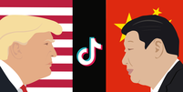 Ilustração do TikTok e presidentes dos EUA e China.  Foto: BBC News Brasil