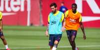 Messi e Dembélé estão disponíveis para a partida contra o Bayern de Munique (Foto: Divulgação/Barcelona)  Foto: Lance!