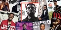 Chadwick Boseman na capa de algumas das principais revistas do planeta: o sucesso transformado em incentivo na batalha contra a discriminação   Foto: Reprodução