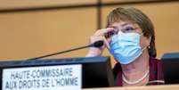 Alta comissária Michelle Bachelet fala durante 45ª sessão do Conselho de Direitos Humanos da ONU, em Genebra
14/09/2020
Martial Trezzini/Pool via REUTERS  Foto: Reuters