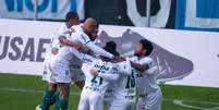 Jogadores do Palmeiras comemoram gol de Raphael Veiga durante a partida contra o Grêmio, válida pela 11ª rodada do Campeonato Brasileiro 2020, Série A, disputada na Arena do Grêmio, em Porto Alegre (RS), neste domingo, 20 de setembro de 2020.  Foto: MAX PEIXOTO/DIA ESPORTIVO / Estadão Conteúdo