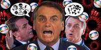 Sem papas na língua, Bolsonaro vocifera contra a Globo quase diariamente   Foto: Fotomontagem: Blog Sala de TV