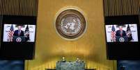 Plenário da Assembleia-Geral da ONU durante discurso gravado do presidente dos EUA, Donald Trump
22/09/2020 Nações Unidas/Divulgação via REUTERS  Foto: Reuters