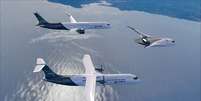 Os três conceitos de aeronaves desenvolvidos pela Airbus com a intenção de alcançar o primeiro voo com zero emissão de carbono  Foto: Airbus / Divulgação
