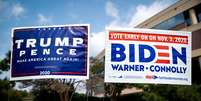 Cartazes de campanha de Joe Biden e de Donald Trump em Fairfax, na Virgínia
18/09/2020 REUTERS/Al Drago  Foto: Reuters