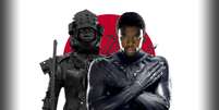 Uma estátua de Yasuke e Chadwick Boseman como Pantera Negra: heróis negros inspiradores  Foto: Reprodução