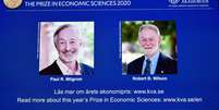 Os economistas americanos Paul R. Milgrom and Robert B. Wilson vencem o Prêmio Nobel  Foto: Anders Wiklund/TT News Agency / Reuters