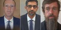 Mark Zuckerberg, Sundar Pichai e Jack Dorsey (Imagem: Reprodução)  Foto: Tecnoblog