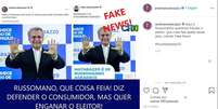 Nas redes, Andrea Matarazzo (PSD) reclamou de postagem de Celso Russomanno (Republicanos).   Foto: Reprodução/Instagram / Estadão