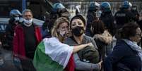 Protesto contra medidas restritivas em Roma, capital da Itália  Foto: ANSA / Ansa - Brasil