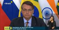 O presidente da República, Jair Bolsonaro, tem o discurso transmitido durante a cúpula do Brics; evento foi realizado em formato virtual por causa da pandemia.  Foto: Reprodução/ YouTube/ Planalto / Estadão Conteúdo