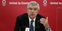 Presidente do COI, Thomas Bach, durante entrevista coletiva em T&oacute;quio
16/11/2020 Du&nbsp;Xiaoyi/Pool via REUTERS  Foto: Reuters