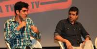 Marcelo Adnet e Marcius Melhem em evento sobre a 5ª temporada do 'Tá No Ar', da Globo, exibida em 2018  Foto: Paulo Belote / Globo / Divulgação / Estadão Conteúdo