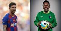 Messi e Pelé tem 643 gols oficiais por um único clube, sendo por Barcelona e Santos, respectivamente (Foto: AFP/Reprodução)  Foto: Lance!