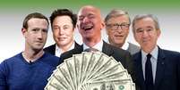 Mark Zuckerberg, Elon Musk, Jeff Bezos, Bill Gates e Bernard Arnault: rendimentos bilionários em período dramático da economia global por conta da pandemia  Foto: Fotomontagem: Blog Sala de TV