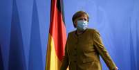 Chanceler alemã, Angela Merkel, faz pronunciamento em Berlim
13/04/2021 REUTERS/Annegret Hilse/Pool  Foto: Reuters
