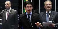 Os senadores Omar Aziz (PSD-AM), Randolfe Rodrigues (Rede-AP) e Renan Calheiros (MDB-AM); eles têm papéis de destaque na comissão  Foto: Agência Senado / BBC News Brasil