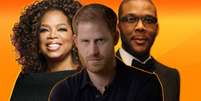 Harry entre Oprah e Tyler: celebridades negras ajudam o príncipe a realizar o ‘american dream’  Foto: Divulgação/‘O Magazine’, Divulgação/Apple TV e Divulgação/Backstage Creation (Fotomontagem: Blog Sala de TV)