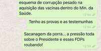 Troca de mensagens entre o deputado Luis Miranda e ajudante de ordem do presidente Jair Bolsonaro  Foto: Reprodução / Estadão
