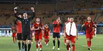 Seleção da Bélgica celebra vitória contra Portugal na Euro  Foto: Marcelo Del Pozo / Reuters