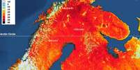 Mapa feito a partir de imagens de satélite divulgado pela Organização Meteorológica Mundial  Foto: WMO / BBC News Brasil