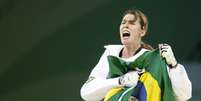 Natália Falavigna na conquista da medalha de bronze em 2008. (Foto: Divulgação/Nathan Campos)  Foto: Gazeta Esportiva