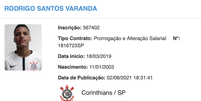 Rodrigo Varanda renovou contrato com o Corinthians até o fim de janeiro de 2024 (Foto: Reprodução)  Foto: Gazeta Esportiva