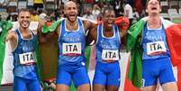 Itália surpreendeu novamente e venceu o revezamento 4x100m masculino (Foto: Andrej ISAKOVIC / AFP)  Foto: Lance!