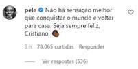 A interação entre Pelé e Cristiano Ronaldo no Instagram. (Foto: Reprodução/Instagram)  Foto: Gazeta Esportiva