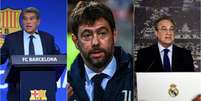 Presidentes de Barcelona, Juventus e Real Madrid têm a intenção de continuar com a Superliga (Foto: AFP; AFP; AFP)  Foto: Lance!