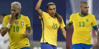 Neymar, Marta e Daniel Alves se posicionaram no Dia da Independência (Montagem LANCE!)  Foto: Lance!