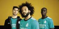 Asensio, Marcelo e Mendy na divulgação do novo uniforme do Real Madrid (Foto: Divulgação / Real Madrid)  Foto: Lance!