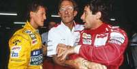 Senna e Schumacher: briga no GP da França.  Foto: F1 / Reprodução Grid