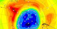 Imagem mostra que buraco na camada de ozônio já está maior do que o continente gelado  Foto: Copernicus