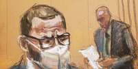 Retrato de R. Kelly ouvindo jurado ler veredito de culpado em julgamento
27/09/2021
REUTERS/Jane Rosenberg  Foto: Reuters