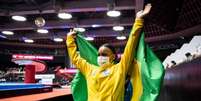 Rebeca Andrade foi o destaque brasileiro no Mundial de ginástica artística (Foto: PHILIP FONG / AFP)  Foto: Lance!