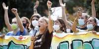 Greta Thunberg lidera ato do movimento Fridays for Future em Milão, em 1º de outubro  Foto: ANSA / Ansa - Brasil