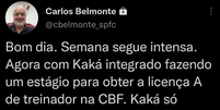 Publicação de Carlos Belmonte nas redes sociais. (Foto: Reprodução)  Foto: Gazeta Esportiva