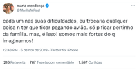 Marília Mendonça em 2019: "Trocaria qualquer coisa para não ter que ficar pegando avião".  Foto: Reprodução/Twitter/Marília Mendonça