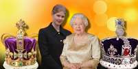 Lady Louise e a rainha Elizabeth entre duas coroas da majestade dos britânicos  Foto: Fotomontagem: Blog Sala de TV