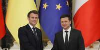 Macron e Zelensky se reuniram em Kiev para debater crise com Rússia  Foto: EPA / Ansa - Brasil