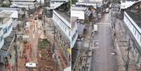 Antes e depois da limpeza na Rua Teresa, uma das principais vias de Petrópolis   Foto: Twitter @fas_lopes