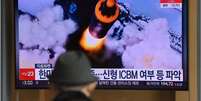 Em 16 de março, a Coreia do Norte disparou um míssil, que os EUA disseram ser um teste para partes de um sistema ICBM  Foto: Getty Images / BBC News Brasil